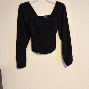 Able Black Smocked Long Sleeve Blouse
